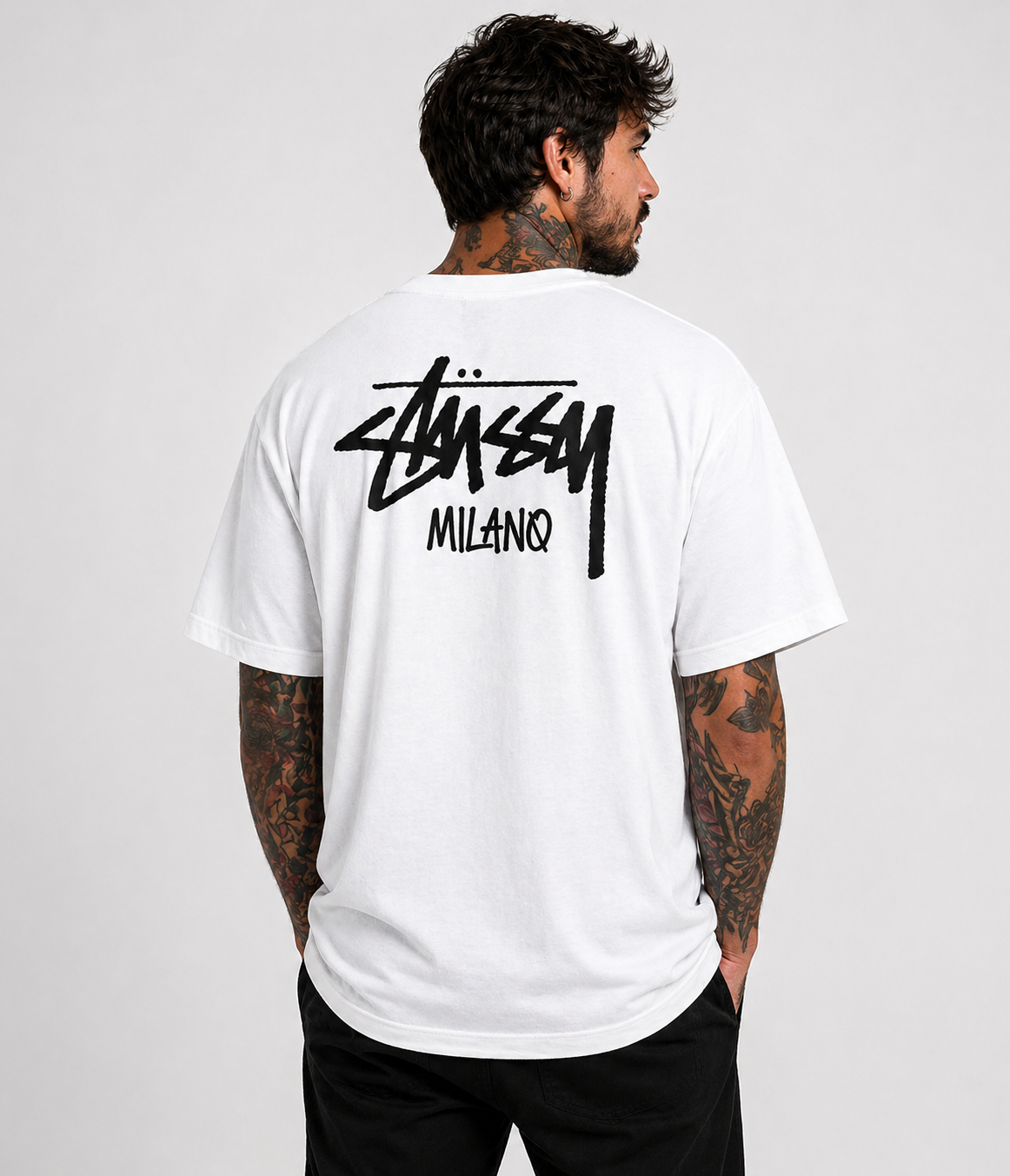 Camiseta Oversized Stussy Milano - Branca